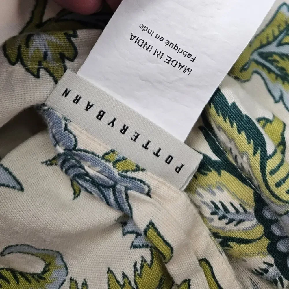 Pottery Barn Standard Pillow Cover Cotton Linen Blue Karala Flower Print India